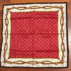 Celine Red and Gold Chain Silk Scarf vintage